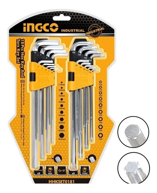 Juego De Llaves Allen-torx 18 Pcs Ingco Hhkset0181