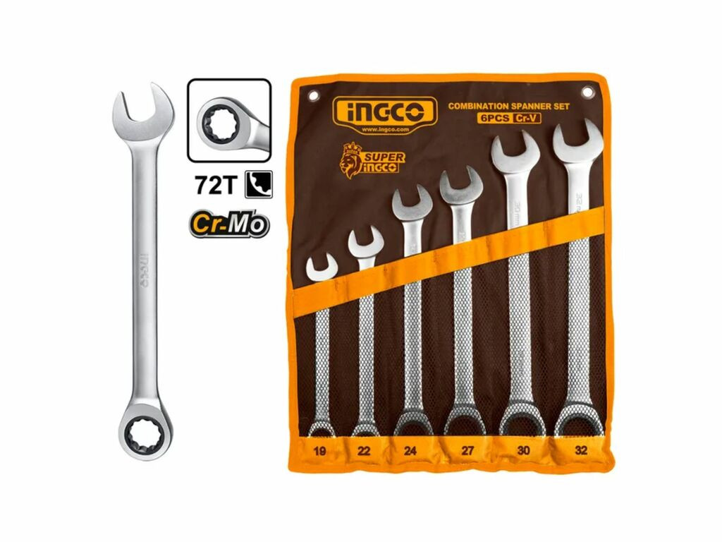 Llave Punta Y Corona Ingco C/chicharra 19-32mm Jgo 6pzas